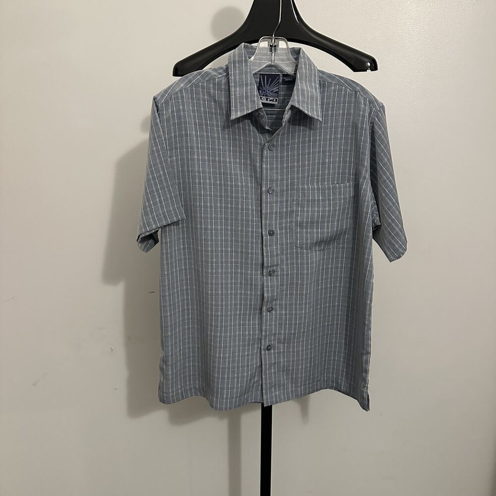 C- Two Mens Button Down Blue White Shirt Small Short Sleeve Casual